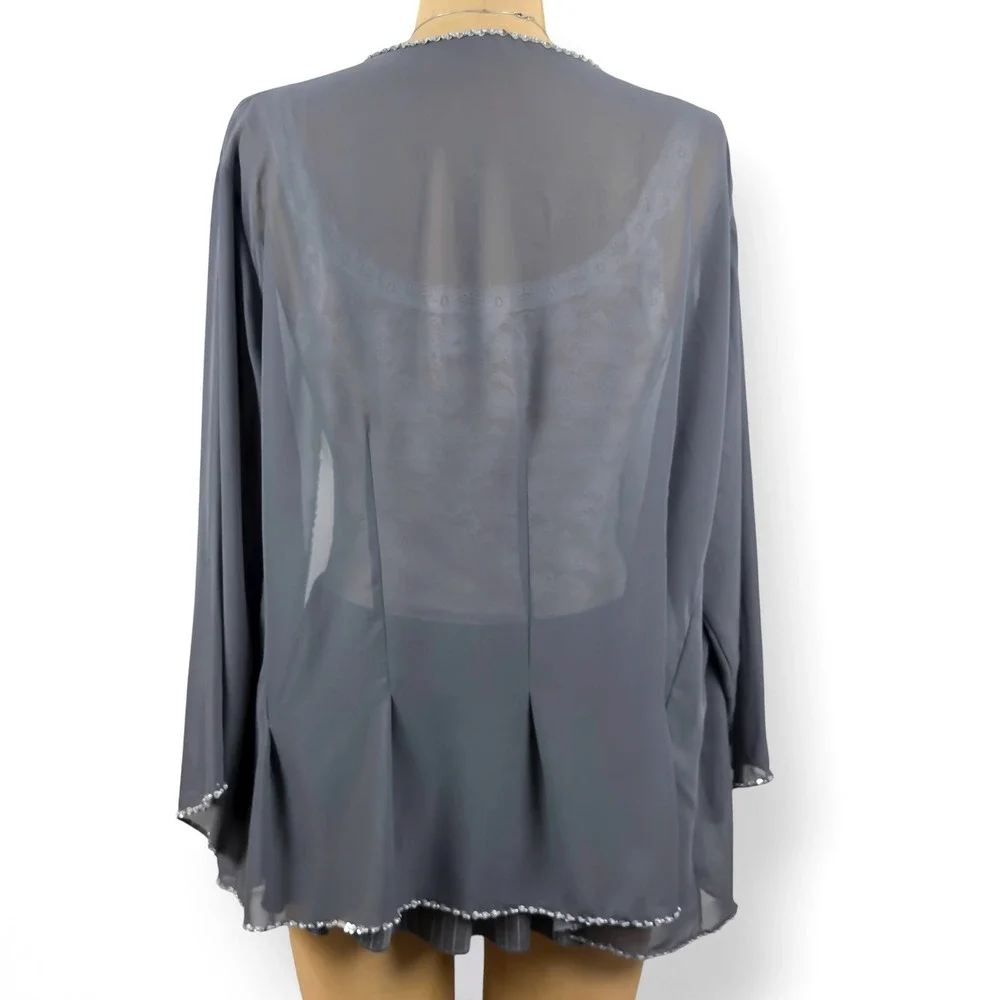 Y2K Sequin Trim Sheer Cardigan Open Front Fairy Grunge Whimsical Size M-XL - Picture 9 of 10